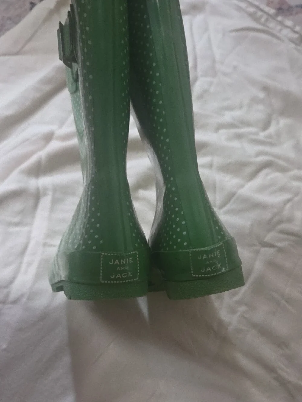 Janie and Jack Green Polka Dot Kids Rain Boots Size 2